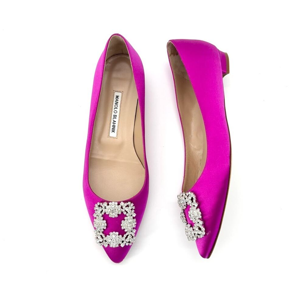 New Manolo Blahnik Hangisi Flat Fuchsia Crystal Embellished Pointed Toe Shoes 39 - Picture 2 of 12